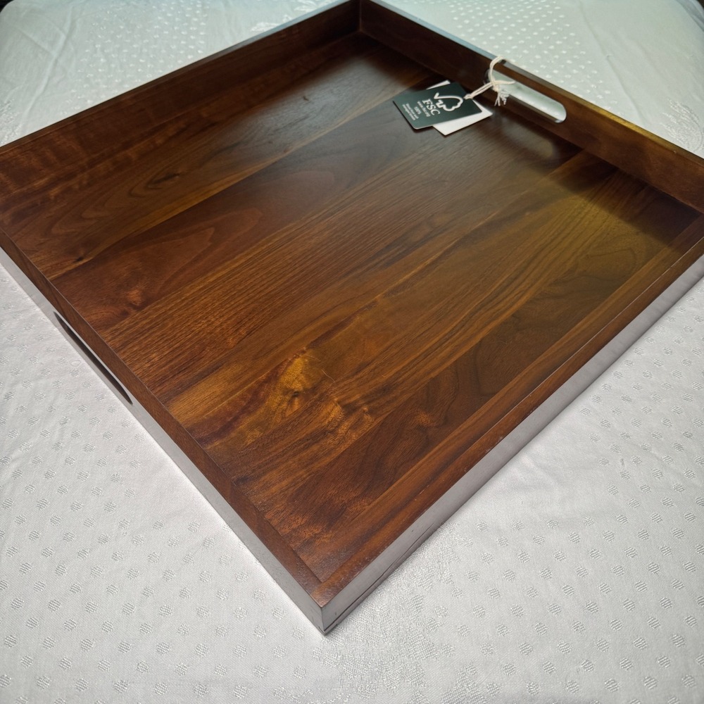 Kingcraft‎ Solid Wood Square Ottoman Serving Tray 19x19 Walnut Brown FSC Cert.
